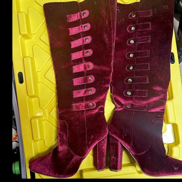 Shoes - Velvet Burgundy Button-Up Boots